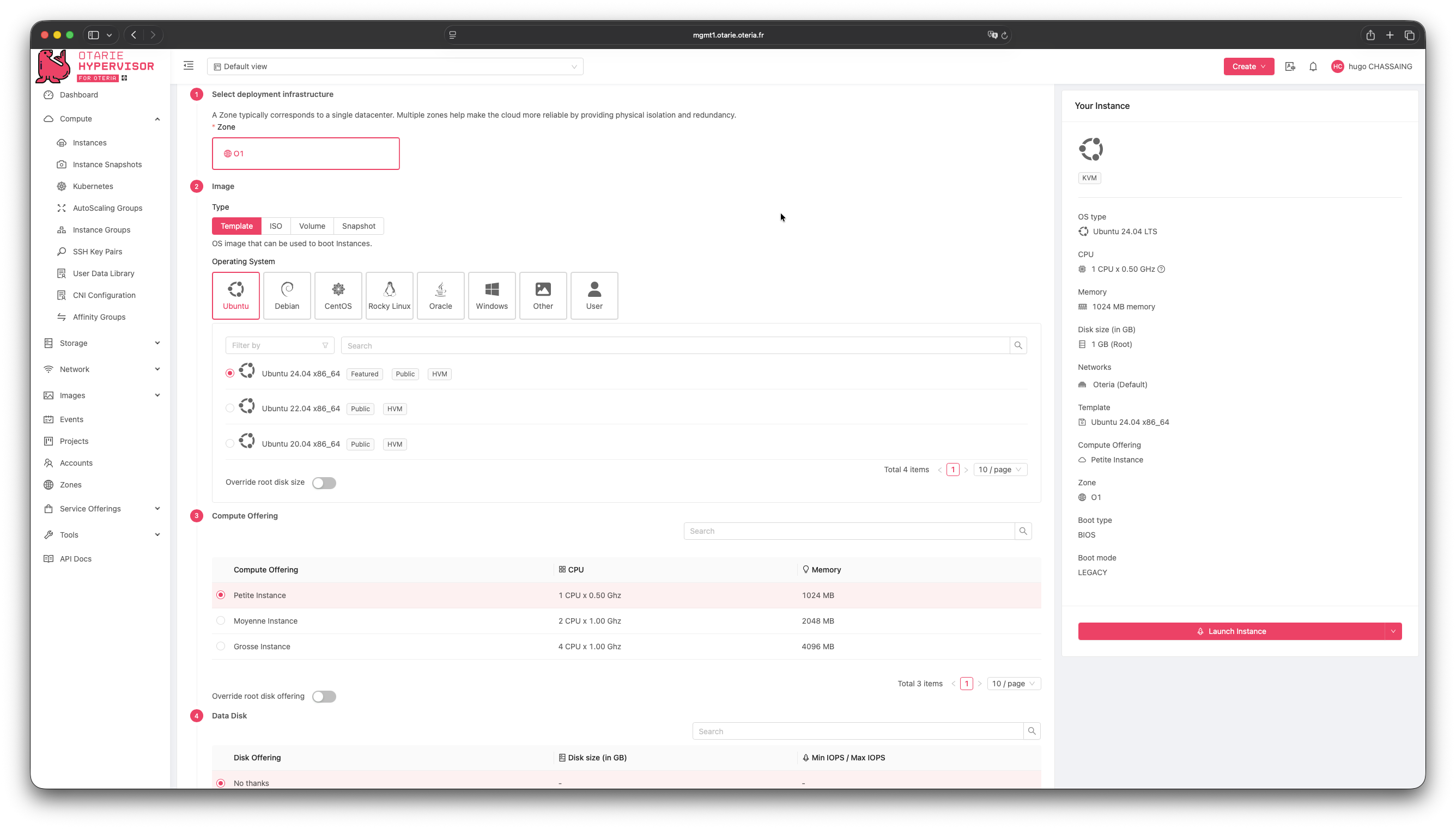 Assistant de création d'une VM