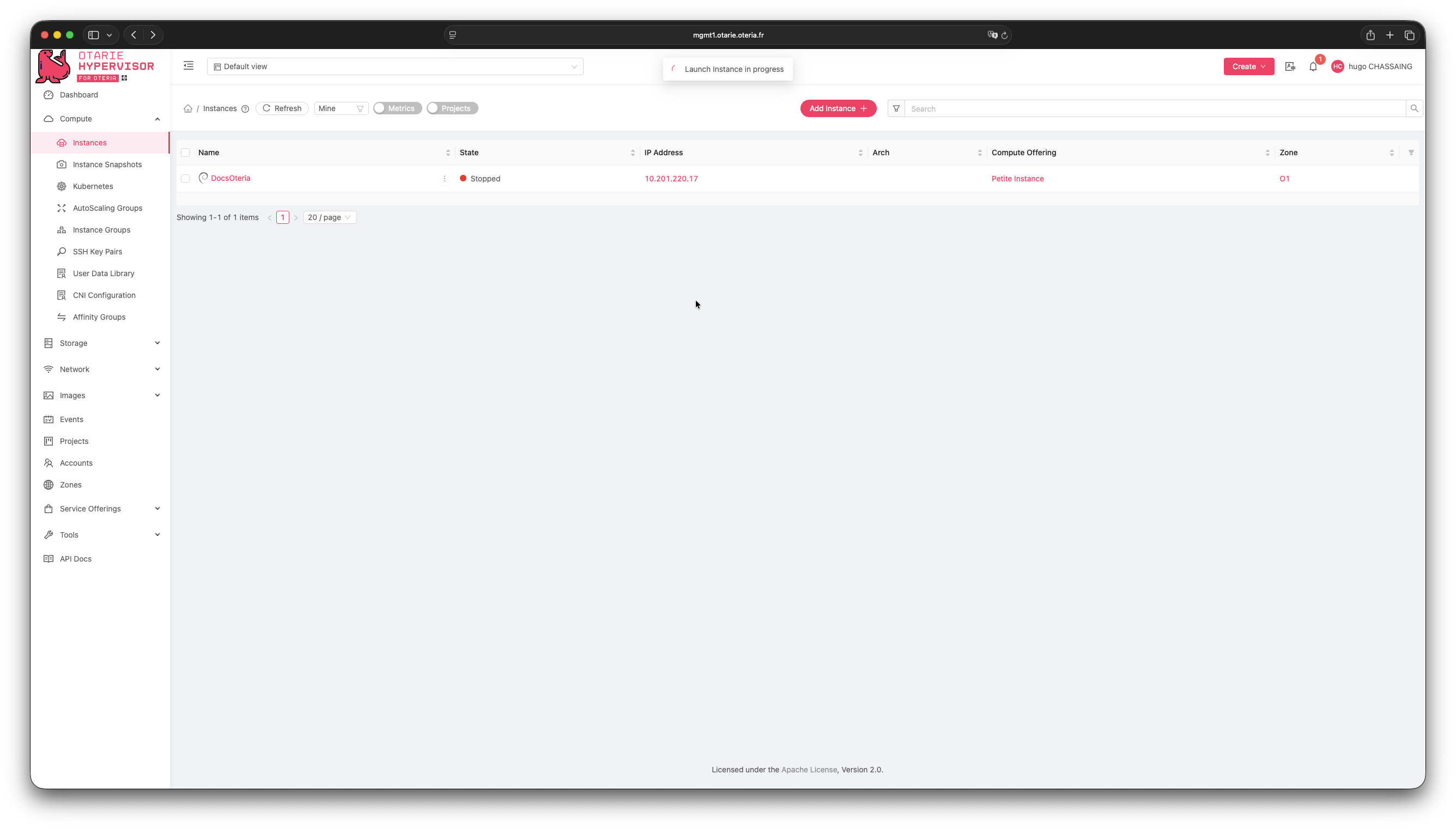Liste des instances en cours d'exécution