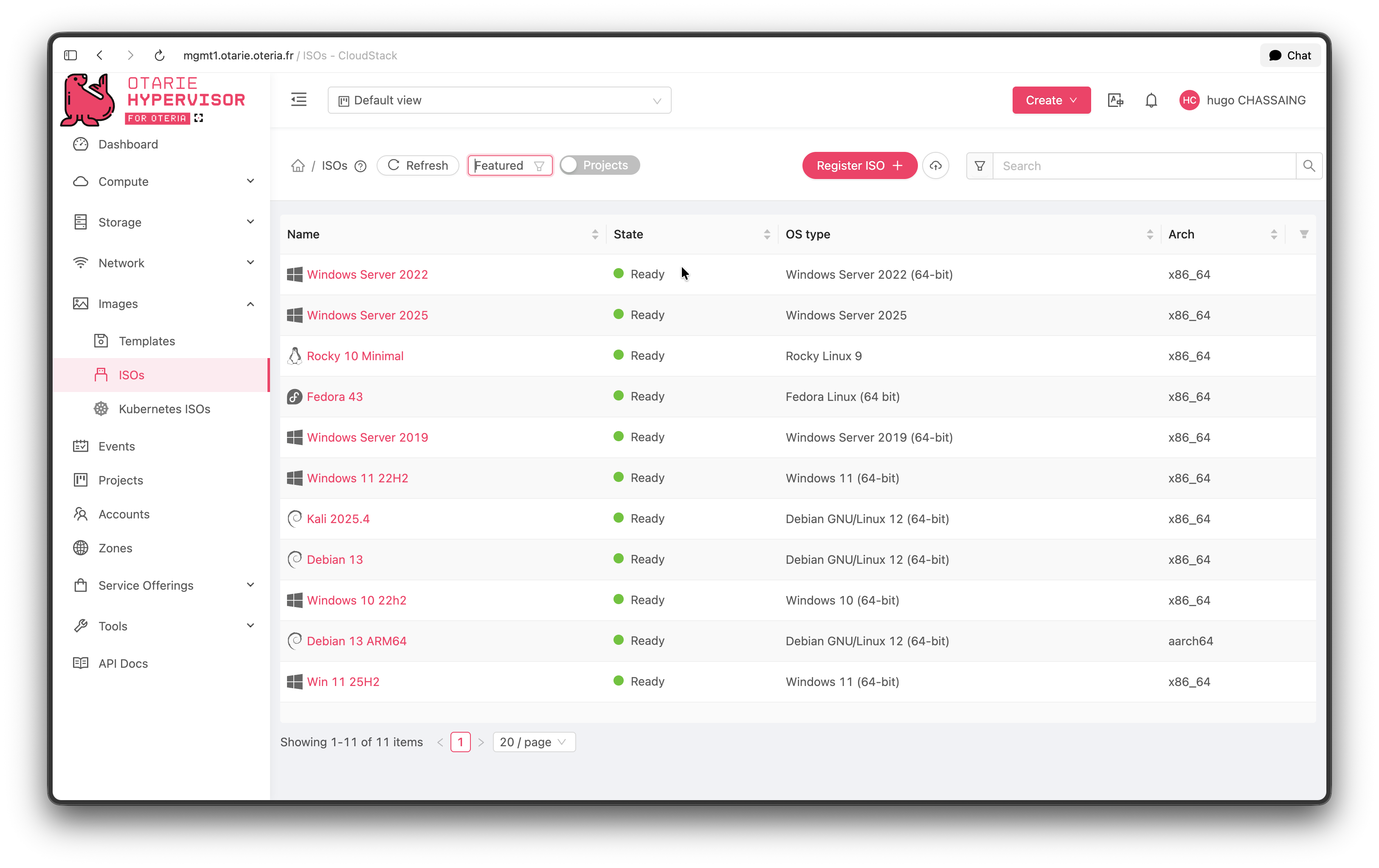 Liste des ISO disponibles