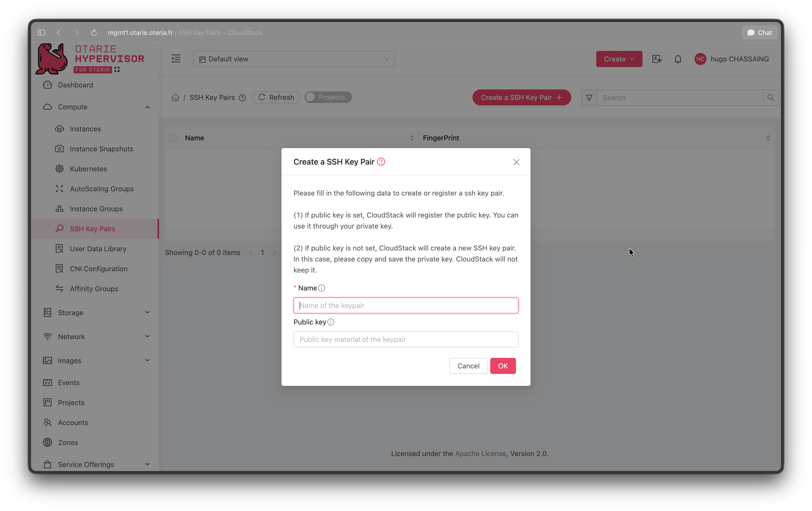Enregistrement d'une clé SSH publique